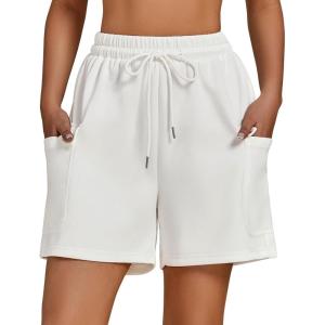 imageluvamia Sweat Shorts for Women High Wasited Baggy Cargo Pull On Elastic Waist Sport Athletic Summer Lounge Comfy ShortsCream White