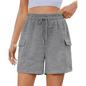 imageluvamia Sweat Shorts for Women High Wasited Baggy Cargo Pull On Elastic Waist Sport Athletic Summer Lounge Comfy ShortsDark Heather Grey