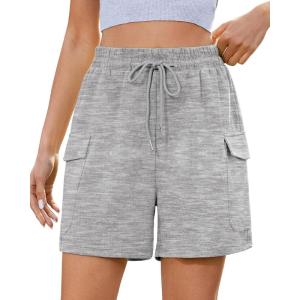 imageluvamia Sweat Shorts for Women High Wasited Baggy Cargo Pull On Elastic Waist Sport Athletic Summer Lounge Comfy ShortsHeather Grey