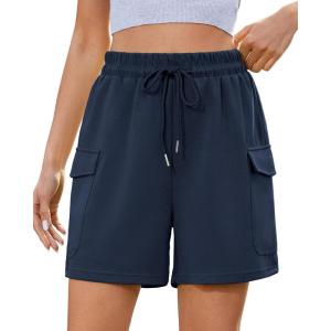 imageluvamia Sweat Shorts for Women High Wasited Baggy Cargo Pull On Elastic Waist Sport Athletic Summer Lounge Comfy ShortsNavy Blue