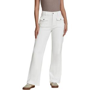 imageluvamia Wide Leg Jeans Woman High Waisted Trendy Stretchy Denim Work Trouser Jeans with Retro Button Flap Patch PocketsCream White