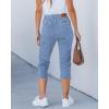 imageluvamia Capris Jeans for Women Trendy High Waisted Patch Pocket Casual Summer Cropped Stretchy Denim Skinny Capri PantsCool Blue