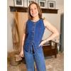 imageluvamia Denim Vest for Women Sleeveless Strechy Jean Vest Top Button Down Crewneck Casual Summer Western WaistcoatClassic Blue