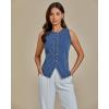 imageluvamia Denim Vest for Women Sleeveless Strechy Jean Vest Top Button Down Crewneck Casual Summer Western WaistcoatMedium Blue