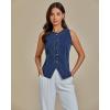 imageluvamia Denim Vest for Women Sleeveless Strechy Jean Vest Top Button Down Crewneck Casual Summer Western WaistcoatNightfall Blue