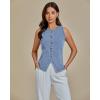 imageluvamia Denim Vest for Women Sleeveless Strechy Jean Vest Top Button Down Crewneck Casual Summer Western WaistcoatSoft Sky Blue