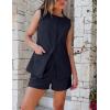 imageluvamia Linen Sets for Women 2 Piece Outfits Summer Shorts Button Down Vest Dressy Causal Vacation Comfy Matching SetNavy Blue