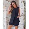 imageluvamia Linen Sets for Women 2 Piece Outfits Summer Shorts Button Down Vest Dressy Causal Vacation Comfy Matching SetNavy Blue
