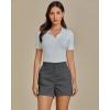 imageluvamia Shorts for Women High Waisted Dressy Casual Summer Elastic Waist Comfy Rolled Hem Stretch Twill Pocket ShortsGray