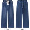 imageluvamia Wide Leg Jeans Woman High Waisted Trendy Pull On Elastic Waist Drawstring Stretchy Denim Jean Pants with PocketsClassic Blue