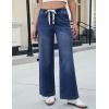 imageluvamia Wide Leg Jeans Woman High Waisted Trendy Pull On Elastic Waist Drawstring Stretchy Denim Jean Pants with PocketsDarkness Blue