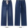 imageluvamia Wide Leg Jeans Woman High Waisted Trendy Pull On Elastic Waist Drawstring Stretchy Denim Jean Pants with PocketsDarkness Blue