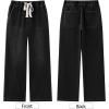 imageluvamia Wide Leg Jeans Woman High Waisted Trendy Pull On Elastic Waist Drawstring Stretchy Denim Jean Pants with PocketsIconic Black