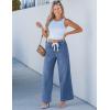 imageluvamia Wide Leg Jeans Woman High Waisted Trendy Pull On Elastic Waist Drawstring Stretchy Denim Jean Pants with PocketsMedium Blue