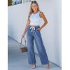 imageluvamia Wide Leg Jeans Woman High Waisted Trendy Pull On Elastic Waist Drawstring Stretchy Denim Jean Pants with PocketsMedium Blue