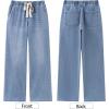imageluvamia Wide Leg Jeans Woman High Waisted Trendy Pull On Elastic Waist Drawstring Stretchy Denim Jean Pants with PocketsModern Blue