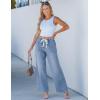 imageluvamia Wide Leg Jeans Woman High Waisted Trendy Pull On Elastic Waist Drawstring Stretchy Denim Jean Pants with PocketsModern Blue