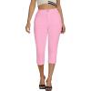 imageluvamia Capris Jeans for Women Trendy High Waisted Patch Pocket Casual Summer Cropped Stretchy Denim Skinny Capri PantsPink