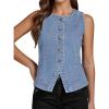 imageluvamia Denim Vest for Women Sleeveless Strechy Jean Vest Top Button Down Crewneck Casual Summer Western WaistcoatSoft Sky Blue