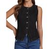 imageluvamia Denim Vest for Women Sleeveless Strechy Jean Vest Top Button Down Crewneck Casual Summer Western WaistcoatVintage Black