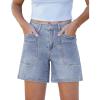 imageluvamia Jean Shorts for Women Trendy Mid Rise Casual Summer Jorts Distressed Cut Off Stretchy Denim Shorts with PocketsRoadknight Blue