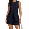 imageluvamia Linen Sets for Women 2 Piece Outfits Summer Shorts Button Down Vest Dressy Causal Vacation Comfy Matching SetNavy Blue