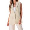 imageluvamia Long Vest for Women 2025 Spring Business Casual Sleeveless Open Front Blazers Suit Vests Top Pockets Work OfficeLight Beige