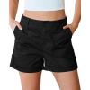 imageluvamia Shorts for Women High Waisted Dressy Casual Summer Elastic Waist Comfy Rolled Hem Stretch Twill Pocket ShortsBlack