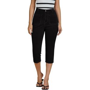 imageluvamia Capris Jeans for Women Trendy High Waisted Patch Pocket Casual Summer Cropped Stretchy Denim Skinny Capri PantsTrue Black