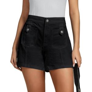 imageluvamia Jean Shorts for Women High Waisted Wide Leg Elastic Waist Stretchy Denim Jorts Summer Causal Shorts with PocketsBlack