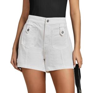 imageluvamia Jean Shorts for Women High Waisted Wide Leg Elastic Waist Stretchy Denim Jorts Summer Causal Shorts with PocketsCream White