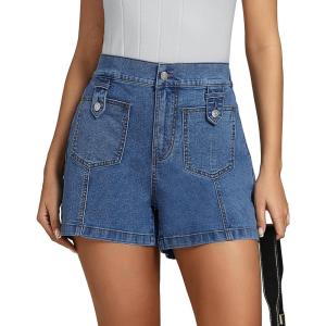 imageluvamia Jean Shorts for Women High Waisted Wide Leg Elastic Waist Stretchy Denim Jorts Summer Causal Shorts with PocketsReef Blue