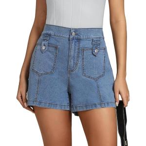 imageluvamia Jean Shorts for Women High Waisted Wide Leg Elastic Waist Stretchy Denim Jorts Summer Causal Shorts with PocketsRoadknight Blue