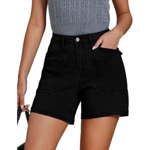 imageluvamia Jean Shorts for Women Trendy Mid Rise Casual Summer Jorts Distressed Cut Off Stretchy Denim Shorts with PocketsBlack