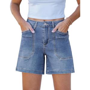 imageluvamia Jean Shorts for Women Trendy Mid Rise Casual Summer Jorts Distressed Cut Off Stretchy Denim Shorts with PocketsLakeside Blue