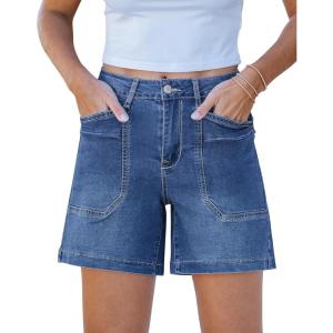 imageluvamia Jean Shorts for Women Trendy Mid Rise Casual Summer Jorts Distressed Cut Off Stretchy Denim Shorts with PocketsMedium Blue