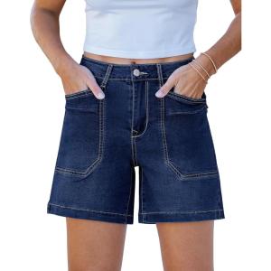 imageluvamia Jean Shorts for Women Trendy Mid Rise Casual Summer Jorts Distressed Cut Off Stretchy Denim Shorts with PocketsNightfall Blue