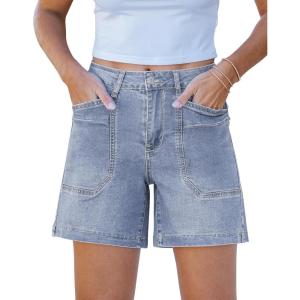 imageluvamia Jean Shorts for Women Trendy Mid Rise Casual Summer Jorts Distressed Cut Off Stretchy Denim Shorts with PocketsRoadknight Blue