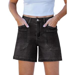 imageluvamia Jean Shorts for Women Trendy Mid Rise Casual Summer Jorts Distressed Cut Off Stretchy Denim Shorts with PocketsStone Gray