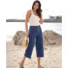 imageluvamia Capris Jeans for Women Wide Leg High Waisted Trendy Raw Hem Patch Pocket Cropped Stretchy Denim Capri PantsClassic Blue