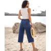 imageluvamia Capris Jeans for Women Wide Leg High Waisted Trendy Raw Hem Patch Pocket Cropped Stretchy Denim Capri PantsClassic Blue
