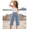 imageluvamia Capris Jeans for Women Wide Leg High Waisted Trendy Raw Hem Patch Pocket Cropped Stretchy Denim Capri PantsCool Blue