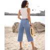 imageluvamia Capris Jeans for Women Wide Leg High Waisted Trendy Raw Hem Patch Pocket Cropped Stretchy Denim Capri PantsCool Blue
