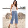 imageluvamia Capris Jeans for Women Wide Leg High Waisted Trendy Raw Hem Patch Pocket Cropped Stretchy Denim Capri PantsCool Blue
