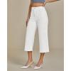 imageluvamia Capris Jeans for Women Wide Leg High Waisted Trendy Raw Hem Patch Pocket Cropped Stretchy Denim Capri PantsCream White