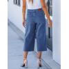 imageluvamia Capris Jeans for Women Wide Leg High Waisted Trendy Raw Hem Patch Pocket Cropped Stretchy Denim Capri PantsMedium Blue