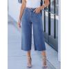 imageluvamia Capris Jeans for Women Wide Leg High Waisted Trendy Raw Hem Patch Pocket Cropped Stretchy Denim Capri PantsMedium Blue