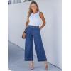 imageluvamia Wide Leg Jeans for Women High Waisted Cropped Pull On Jeans Elastic Wasit Drawstring Stretch Denim Trouser PantsClassic Blue