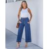 imageluvamia Wide Leg Jeans for Women High Waisted Cropped Pull On Jeans Elastic Wasit Drawstring Stretch Denim Trouser PantsClassic Blue