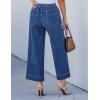 imageluvamia Wide Leg Jeans for Women High Waisted Cropped Pull On Jeans Elastic Wasit Drawstring Stretch Denim Trouser PantsClassic Blue